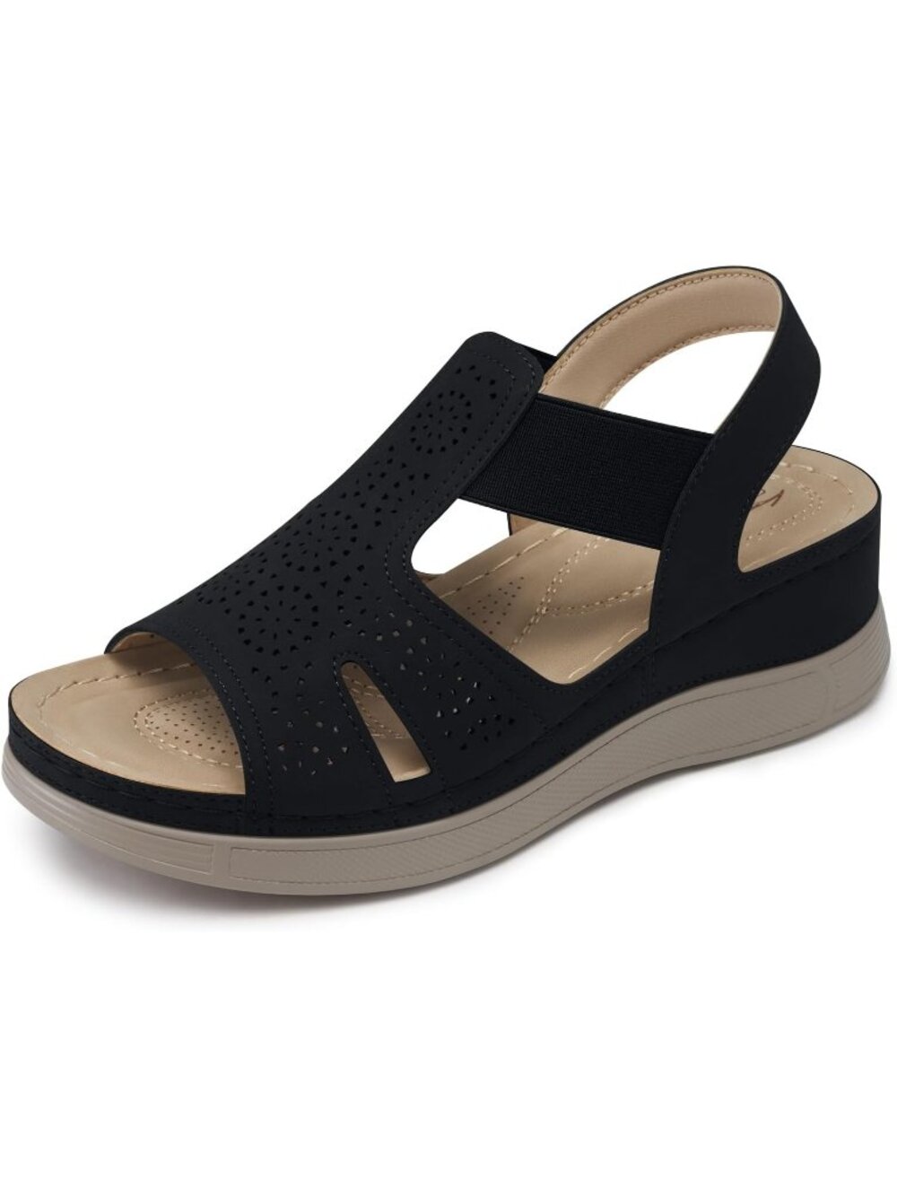 Women's Black Sandals Comfortable Dressy Summer Ankle Strap Open Toe Low Heel